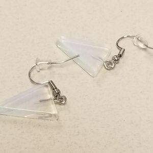 Handmade clear glass triangle  hanging earrings